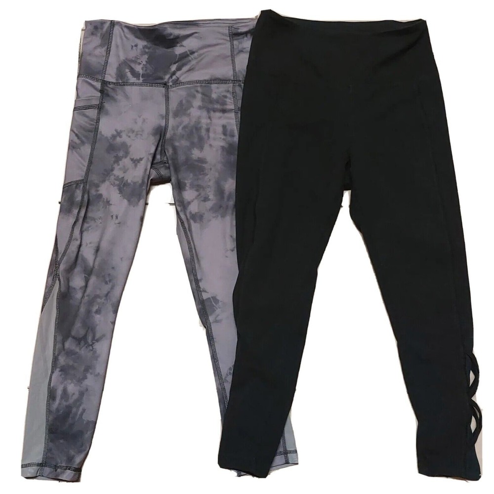 2 VELOCITY MARIKA Leggings Womens S High Waist Workout Yoga Black Tie Dye Lot
